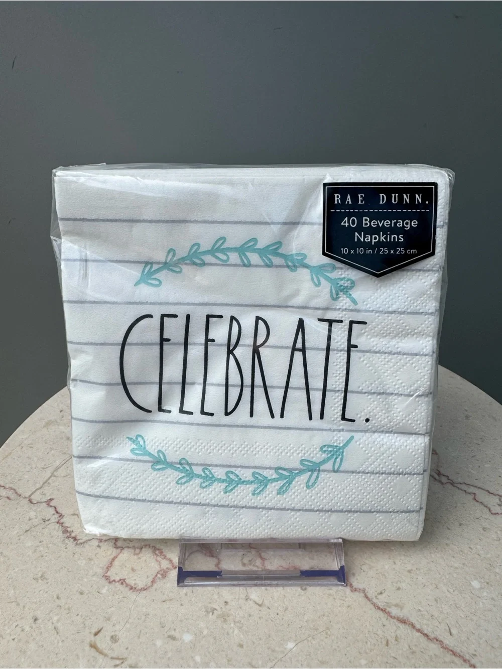 Rae Dunn White Napkins with Teal Wreath 